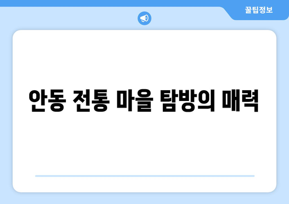안동 근교 전통 문화 체험 완벽 가이드 | 전통 마을, 체험 프로그램, 문화 유산 탐방