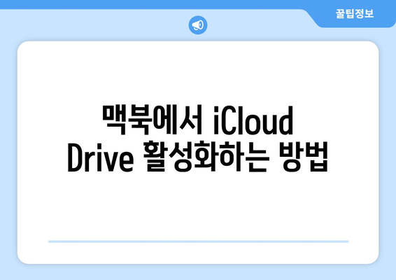 맥북 iCloud Drive 설정 및 사용법| 사진, 문서 백업과 파일 공유 팁 | 맥북, 클라우드 저장소, 데이터 관리