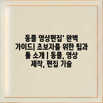 동물 영상편집' 완벽 가이드| 초보자를 위한 팁과 툴 소개 | 동물, 영상 제작, 편집 기술