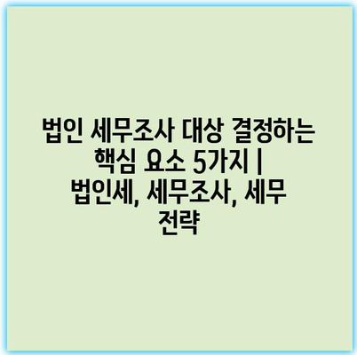 법인 세무조사 대상 결정하는 핵심 요소 5가지 | 법인세, 세무조사, 세무 전략