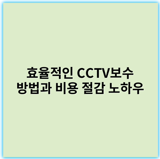 효율적인 CCTV보수 방법과 비용 절감 노하우 - 유지보수
